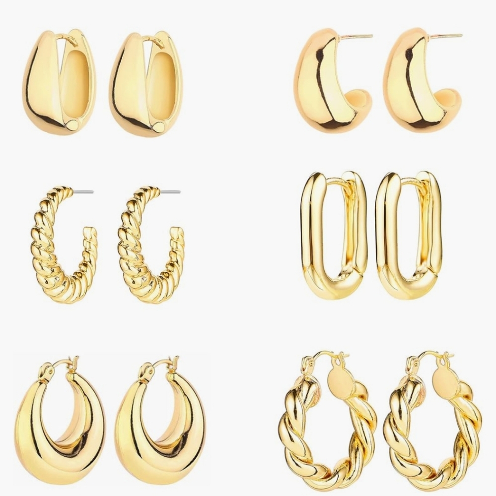 14k gold earrings ear hoops 6 pairs NEW